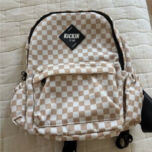 Checkered Kids Backpack - Tan and White